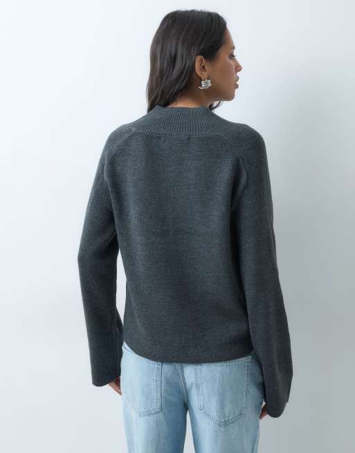 Threadbare striktrøje med v-hals og brede ærmekanter i koksgrå, 5 af 5