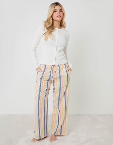 Threadbare Stripe button front cotton pyjamas (2-piece set) in multi - view 1