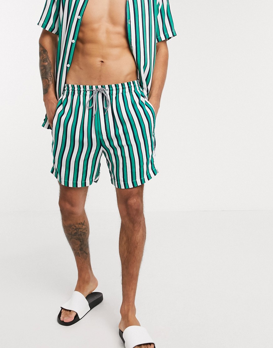 Threadbare stripe co-ord revere shorts-Green