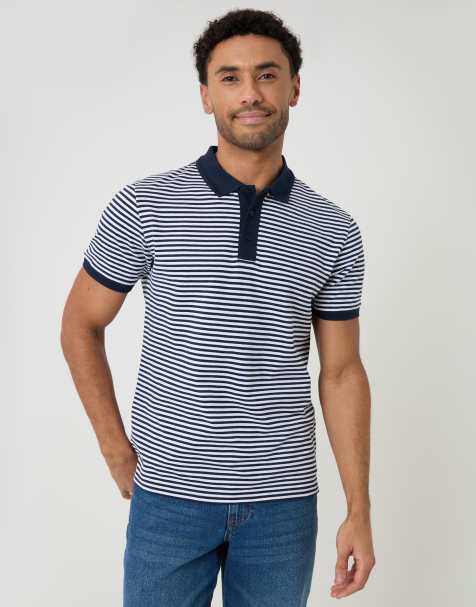 Threadbare Stripe cotton pique polo shirt in navy - view 1