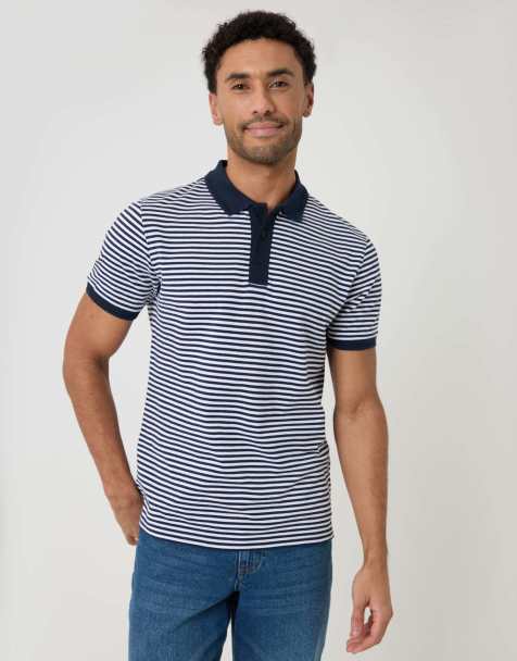 Threadbare Stripe cotton pique polo shirt in navy