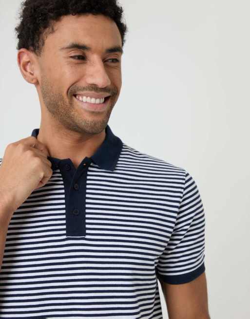 Threadbare Stripe cotton pique polo shirt in navy, 3 of 4