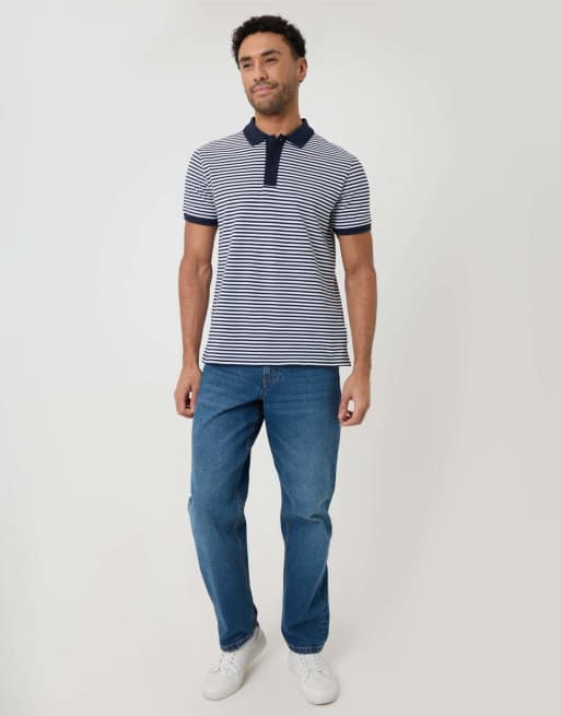 Threadbare Stripe cotton pique polo shirt in navy, 4 of 4