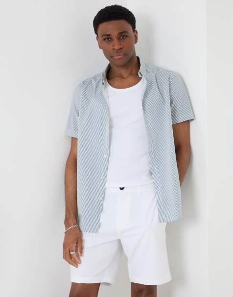 Threadbare Stripe cotton poplin short sleeve shirt in blue