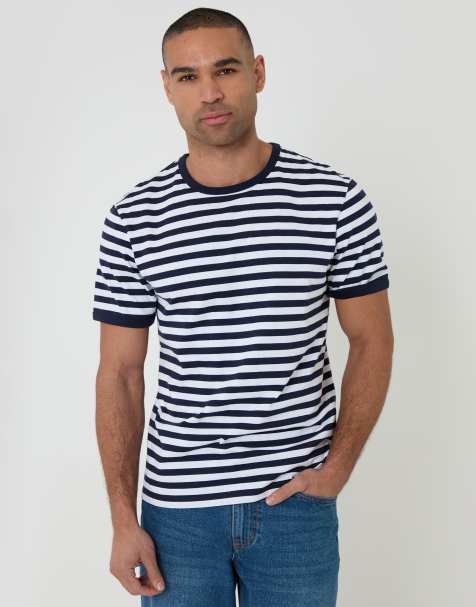 Threadbare Stripe cotton ringer t-shirt in navy - view 1