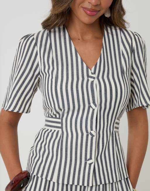 Threadbare Stripe flutter sleeve top in navy, 2 of 4