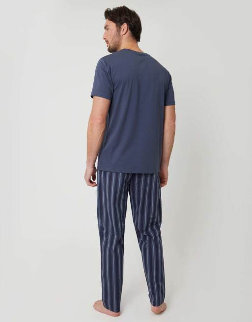 Threadbare Stripe grandad fit pyjama set in blue, 2 of 4