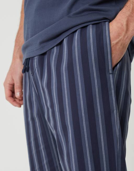 Threadbare Stripe grandad fit pyjama set in blue, 3 of 4