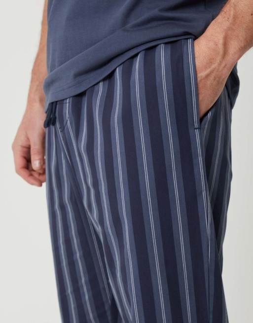 Threadbare Stripe grandad fit pyjama set in blue, 4 of 4