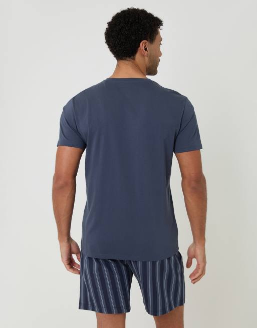 Threadbare Stripe grandad pyjama set in blue, 2 of 4