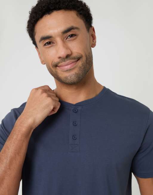 Threadbare Stripe grandad pyjama set in blue, 3 of 4