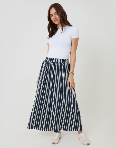 Threadbare Stripe jersey a-line maxi skirt in navy