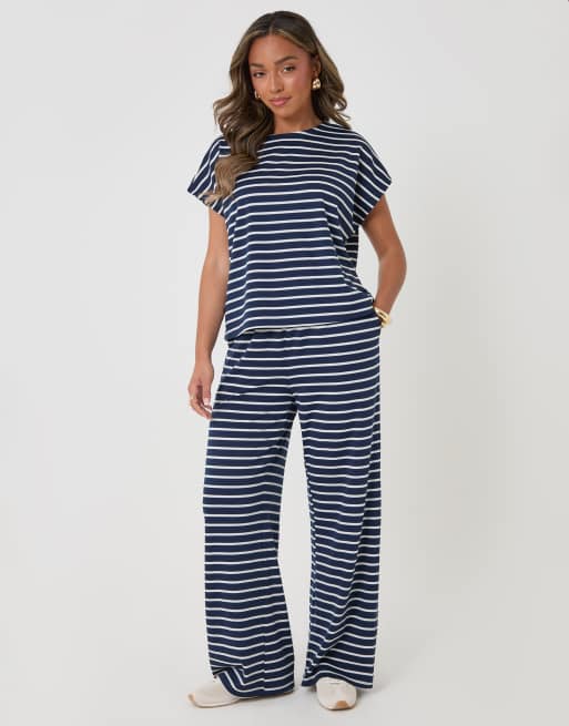 Threadbare Stripe jersey co-ord boxy fit top in navy, 2 of 5