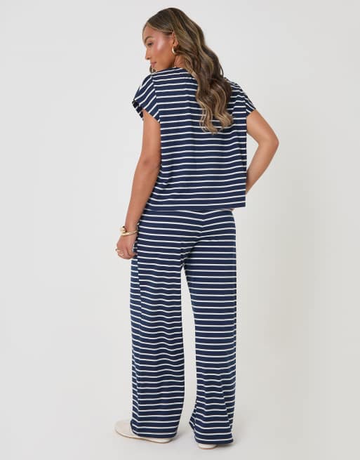 Threadbare Stripe jersey co-ord boxy fit top in navy, 3 of 5