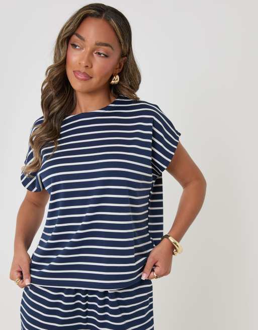 Threadbare Stripe jersey co-ord boxy fit top in navy, 4 of 5