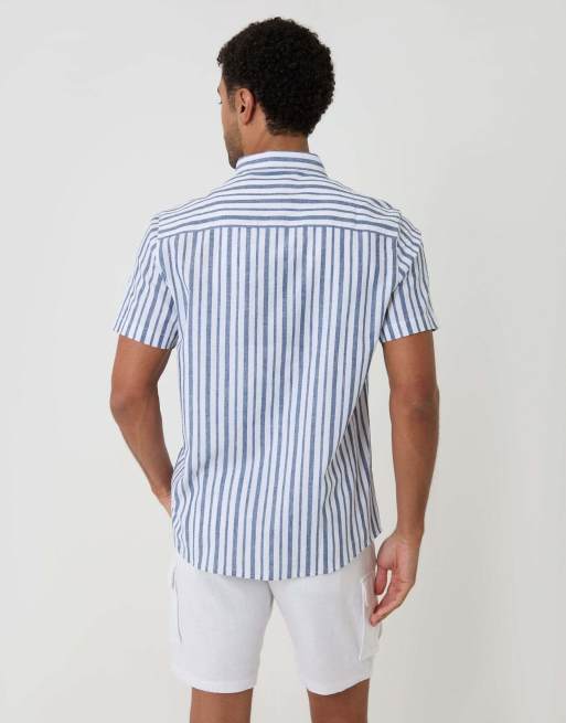 Threadbare Stripe linen cotton blend short sleeve shirt in blue, 2 of 4