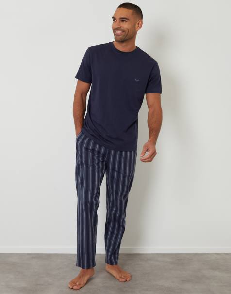 Threadbare Stripe pyjama set in navy - view 1