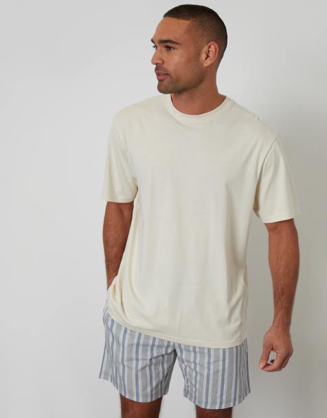 Threadbare Stripe relaxed fit short pyjama in natural - view 1