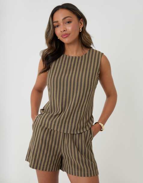 Threadbare Stripe shell top in chocolate - view 1