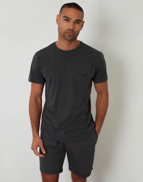 Threadbare Stripe short pyjama set in grey - view 1