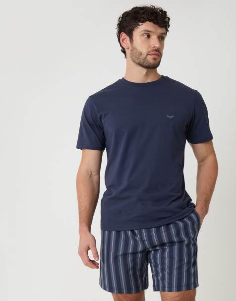 Threadbare Stripe short pyjama set in navy - view 1