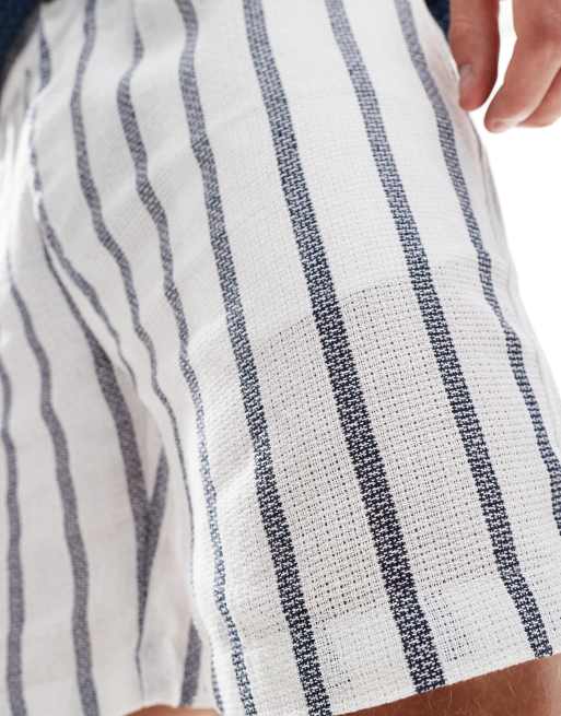 Threadbare stripe shorts in stone and blue with elasticated waist