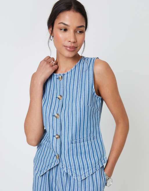 Threadbare striped coord in mid blue