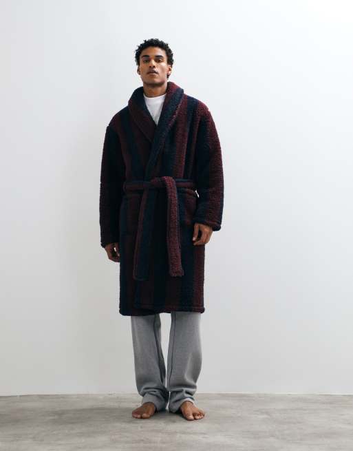 Threadbare striped dressing gown in burgundy, 2 of 5