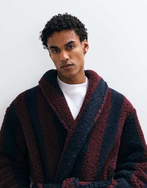 Threadbare striped dressing gown in burgundy, 5 of 5