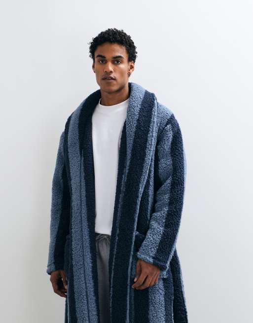Threadbare striped dressing gown in dusty blue, 3 of 5