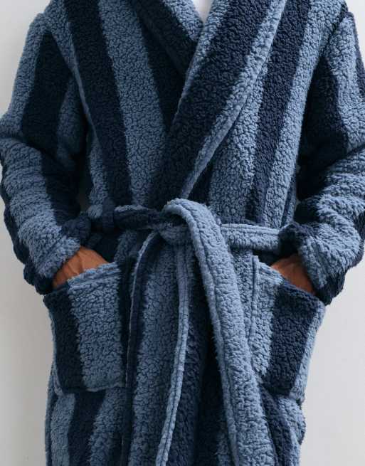 Threadbare striped dressing gown in dusty blue, 5 of 5