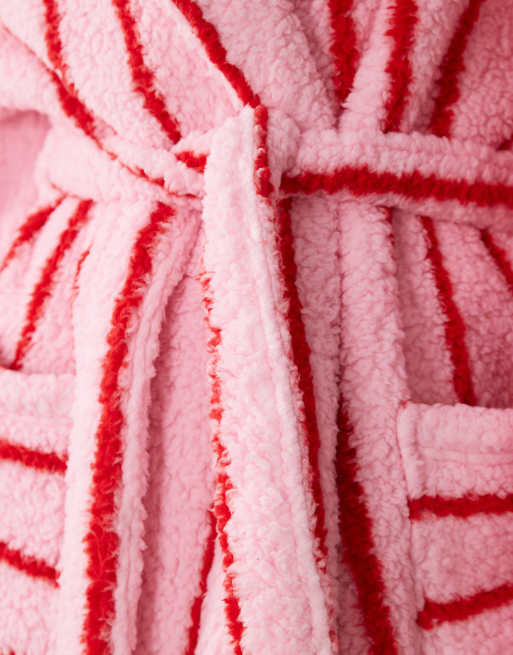 Threadbare striped dressing gown with hood in pink and red, 3 of 4