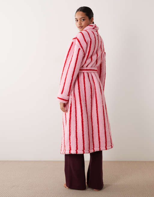Threadbare striped dressing gown with hood in pink and red, 4 of 4