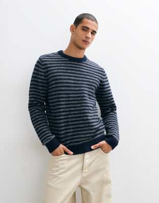 Threadbare Striped Knit Crew Neck Sweater In Gray