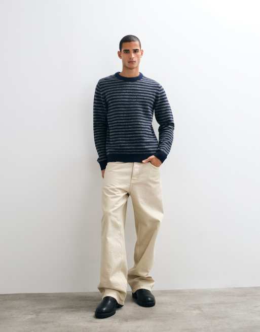 Threadbare striped knitted crew neck jumper in charcoal, 2 of 9
