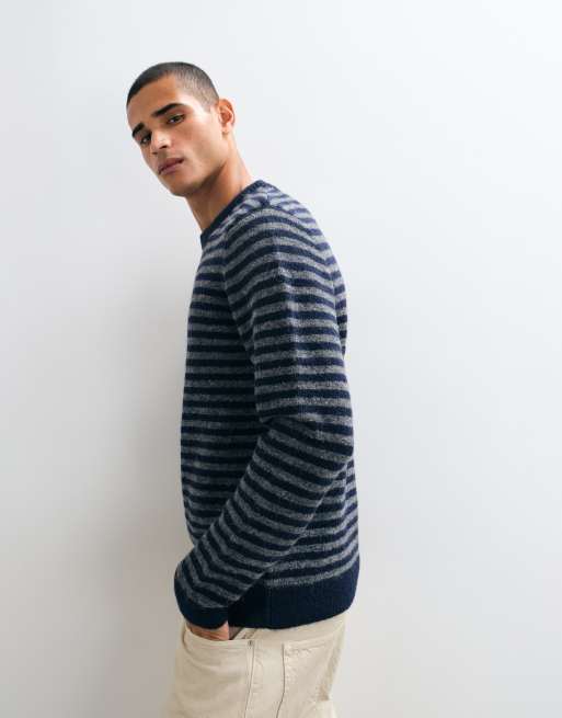 Threadbare striped knitted crew neck jumper in charcoal, 5 of 9