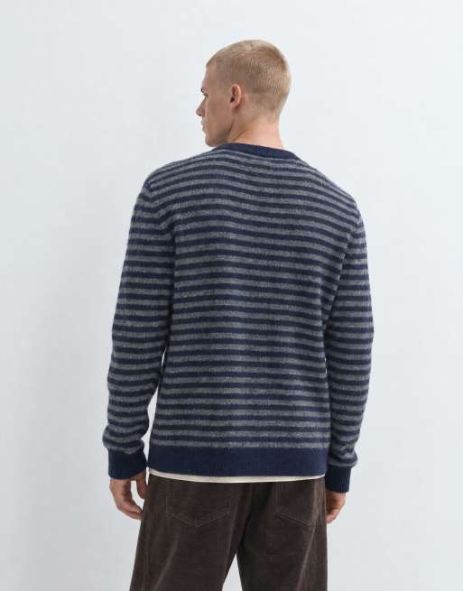 Threadbare striped knitted crew neck jumper in charcoal, 6 of 9