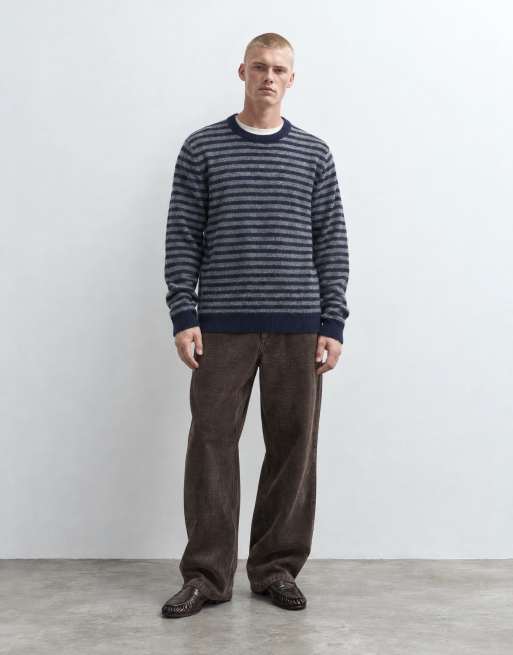 Threadbare striped knitted crew neck jumper in charcoal, 7 of 9