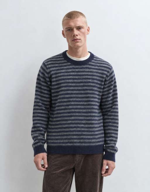 Threadbare striped knitted crew neck jumper in charcoal, 8 of 9