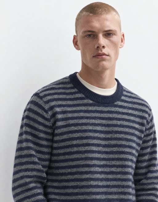 Threadbare striped knitted crew neck jumper in charcoal, 9 of 9