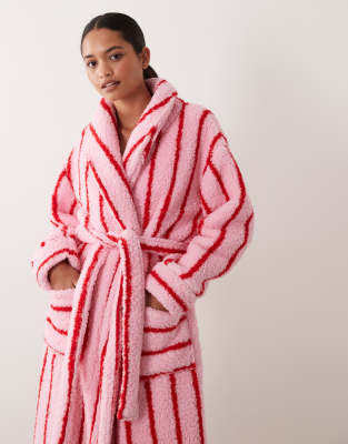 Threadbare Striped Robe With Hood In Pink