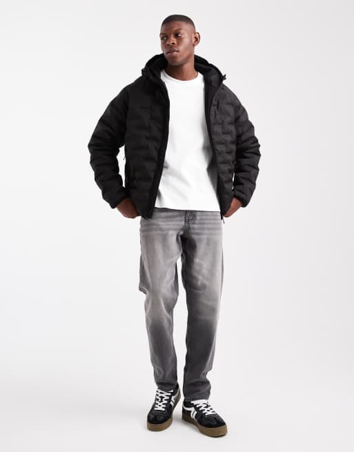 Threadbare – Strukturierter Puffermantel in Schwarz mit Kapuze, 2 von 5