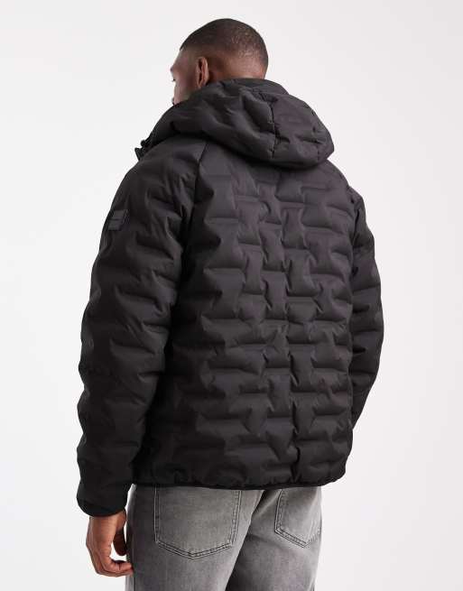 Threadbare – Strukturierter Puffermantel in Schwarz mit Kapuze, 3 von 5