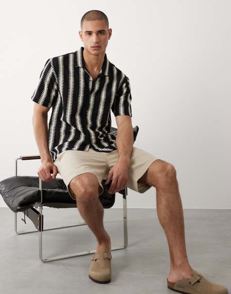 Threadbare – Strukturiertes, kurzärmliges Hemd aus Baumwollmix in Schwarz und Ecru gestreift - view 1