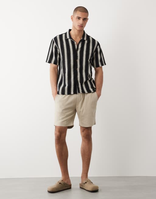 Threadbare – Strukturiertes, kurzärmliges Hemd aus Baumwollmix in Schwarz und Ecru gestreift, 2 von 5