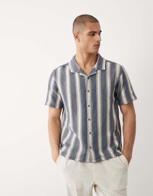 Threadbare – Strukturiertes, kurzärmliges Hemd aus Baumwollmix in Schwarz und Ecru gestreift, 3 von 5