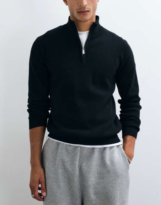 Threadbare - sudadera clásica con media cremallera en negro, 4 de 5