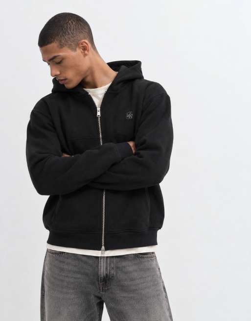 Threadbare sudadera con capucha holgada con cremallera en negro, 6 de 10