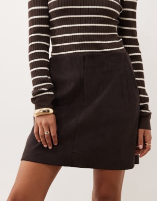 Threadbare Suedette Mini Skirt In Brown