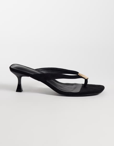 Threadbare suedette toe thong kitten heel sandals in black - view 1